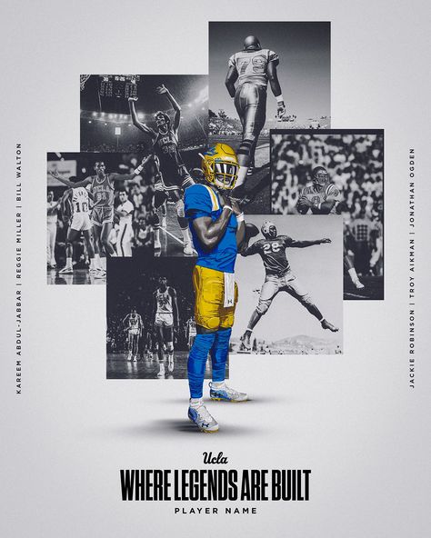 UCLA Football: 2020-22 Recruiting on Behance Championship Graphic Design, College Football Graphic Design, Football Recruiting Graphics, Sports Poster Design Layout, Sports Graphic Design Creative, Football Flyer Design, Team Graphic Design, Sports Recruiting, Recruiting Graphics