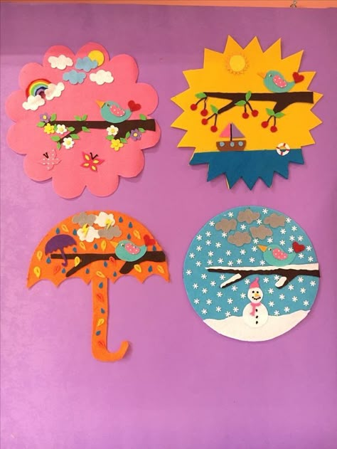 Weather Crafts, Seasons Art, Montessori Toddler, Paper Crafts Diy Kids, School Decorations, Preschool Art, Art Crafts, Changing Seasons, Kids Art Projects