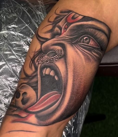 Kali Hand Tattoo, Kali Face Tattoo, Kali Maa Tattoo Design, Mahakali Tattoo Design, Kali Mata Tattoo Designs, Kali Mata Tattoo, Kali Maa Tattoo, Kali Ma Tattoo, Mataji Tattoo