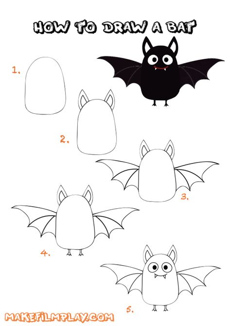 How To Draw Halloween Characters, How To Draw A Bat, Bat Drawing Easy, Draw A Bat, Easy Halloween Drawings, Bat Drawing, Draw Halloween, Fall Art Projects, Disney Art Drawings