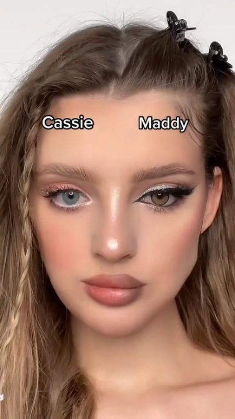 bymakeupheaven on Instagram: Cassie vs Maddy?💕✨ • ❤️FOLLOW ME @bymakeupheaven for more!! 😍FOLLOW ME @bymakeupheaven for more!! 💞(Like + Save) • 📸: @juliettaf No… Cassie Euphoria Eye Makeup, Maddy Inspired Makeup, Maddy Cassie Halloween, Cassie And Maddy Euphoria Halloween, Euphoria Cassie Hair, Maquillaje Maddy Euphoria, Cassie Euphoria Hair, Maddy Euphoria Hair, Cassie And Maddy Euphoria