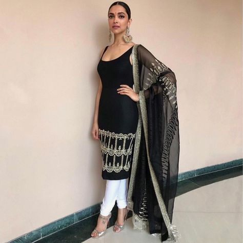 Deepika Padukone Black Salwar Suit  Product Info :  BT-165 Top : Tappeta silk Dupatta : Naylon Net Bottom : Micro F.T Type : Dress Top and Bottom Unstitched  Price : 1200 INR  To buy WhatsApp @ +91 9054562754 Backless Outfits, Straight Suit, Bollywood Dress, Bollywood Outfits, Traditional Indian Outfits, Kurti Designs Party Wear, Indian Wedding Outfits, Indian Designer Outfits, Indian Attire