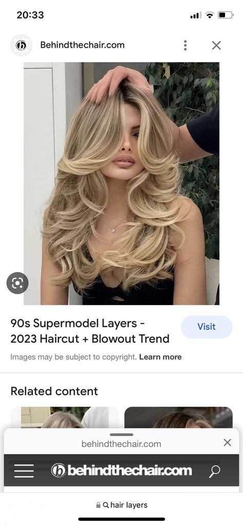 Supermodel Blowout Hair, Big Bouncy Layers, Big Bouncy Hair 90s, 90 Bombshell Hair, Bouncy Curls Blowout, Blonde Bouncy Hair, 90s Bouncy Layers, Big Curly Blowout, Blowout Inspo Pic