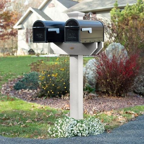 HIGHWOOD Hazelton Double-Sided Mailbox Post - On Sale - Bed Bath & Beyond - 39423462 Double Mailbox, Double Mailbox Post, Modern Bench Outdoor, Round Outdoor Table, Diy Mailbox, Modern Adirondack Chair, Adirondack Rocking Chair, Mailbox Posts, Yard Furniture