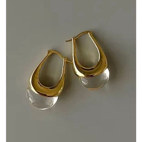 18k Gold Plated Stainless Steel Clear Resin Teardrop Aprox. 1.3" Length Gold Heart Stud Earrings, Anthropologie Jewelry Earrings, Gold Heart Studs, Silver Flower Earrings, Vintage Style Earrings, Gem Earrings, Anthropologie Jewelry, Statement Drop Earrings, Crystal Drop Earrings