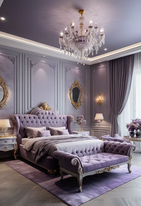 #bedrooms #purple #luxurious #furniture #viva Fancy Bedroom, Luxury Bedroom Decor, Purple Bedrooms, Ceiling Design Bedroom, Small Room Decor, Luxury Bedroom Master, Classic Bedroom, Elegant Bedroom, Small Room Bedroom