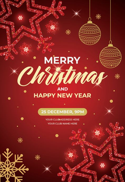 Merry Christmas And Happy New Year Party Poster Or Flyer Design#pikbest#Templates#Poster Happy New Year 2024 Flyer Design, Happy New Year Design Poster, Christmas Layout Design, New Year Advertising, Christmas Design Graphic Illustration, Happy New Year Poster Design, New Year Banner Design, Christmas Design Graphic, New Year Party Poster