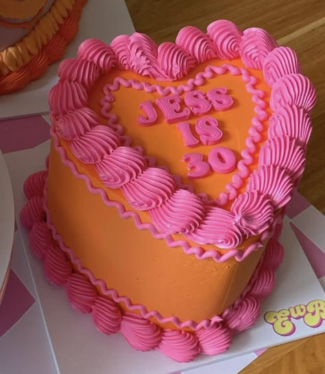 Pink And Orange Cookies, Pink Orange Cake Birthday, Pink And Orange Heart Cake, Orange Heart Cake, Pink And Red Cake Aesthetic, Pink And Red Cake, Hot Pink And Orange Cake, Pink And Orange Birthday Cake, Pink And Orange Cake