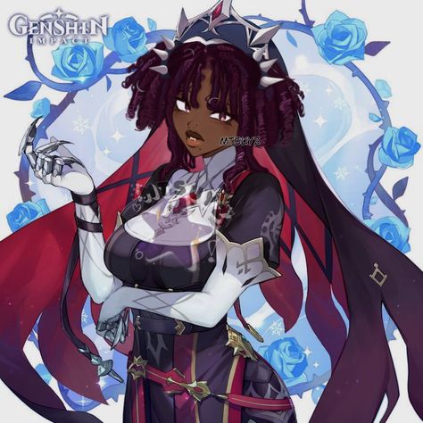 Rosaria Genshin, Skins Characters, Black King And Queen, Black Characters, Pretty Drawings, Black Anime Characters, Black Artwork, Black Art Pictures, African American Art