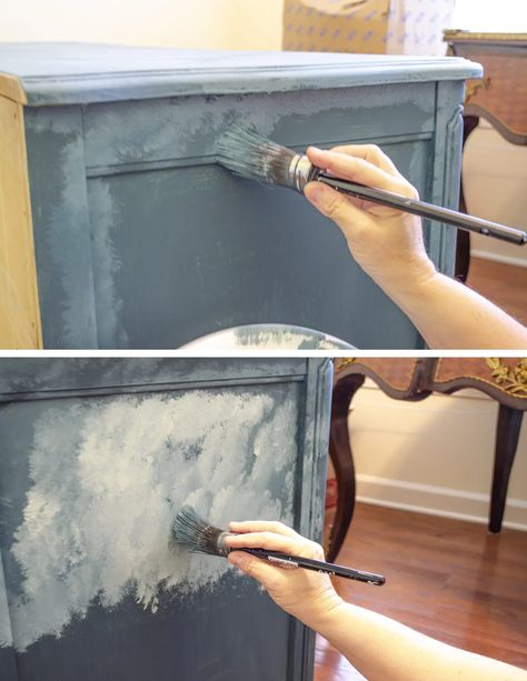 How To Distress Furniture With Paint, French Provincial Dresser Makeover Ideas, French Provincial Dresser Makeover Diy, French Provincial Office, French Provincial Furniture Makeover, Painted French Provincial Dresser, Painted French Provincial Furniture, Provincial Dresser Makeover, French Provincial Dresser Makeover