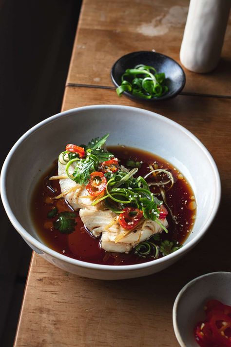 Cantonese Steamed Fish with Ginger and Spring Onion | The Maker Makes Cantonese Steamed Fish Recipe, Steamed Fish With Ginger And Soy Sauce, Hong Kong Style Steamed Fish, Asian Steamed Fish, Cantonese Steamed Fish, Thai Steamed Fish, Fish Preparation, Chinese Steamed Fish, Steamed Fish Recipes