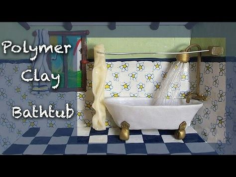 Polymer clay bathtub with shower head Clay Bathroom, Diorama Tutorial, Dollhouse Furniture Tutorials, Diy Bathtub, Room Box Miniatures, Dollhouse Bathroom, Miniature Rooms, Polymer Clay Miniatures, Miniature Diy