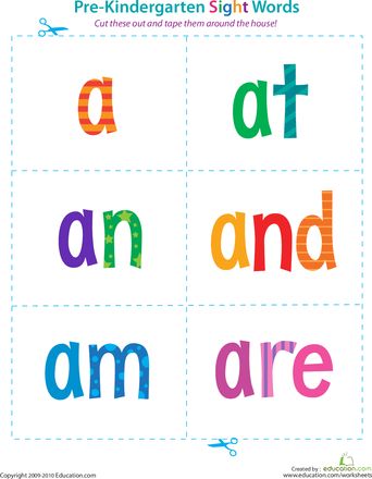 Worksheets: Pre-Kindergarten Sight Words: A to Are. Amazing website!!! Pre K Sight Words, Preschool Sight Words, Teaching Sight Words, Kindergarten Reading Worksheets, Preschool Reading, Sight Word Flashcards, Sight Words List, Sight Word Worksheets, Preschool Literacy