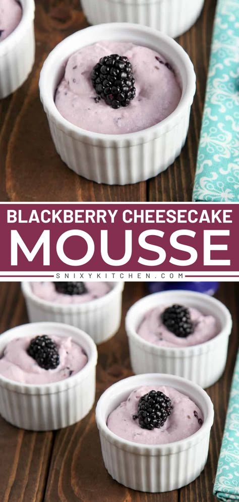 Here's an easy summer sweet treat to try! This Blackberry Cheesecake Mousse is light and airy, with just a hint of fresh sweetness. Add this homemade mousse recipe to your best summertime desserts! Recipes For Blackberries, Blackberry Cream Pie, Gf Summer Desserts, Easy Blackberry Dessert, Things To Do With Blackberries, Blackberry Snacks, Blackberry Pretzel Dessert, Blackberries Recipes Easy, Recipes Using Blackberries