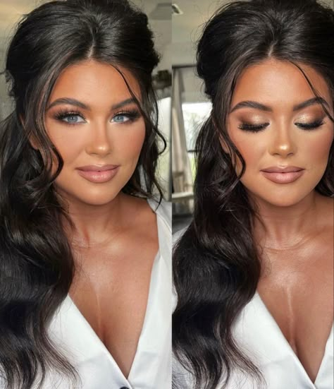 Wedding Hair With Veil Brunette, Wedding Makeup For Blue Eyes Dark Hair, Glam Bridal Makeup Brunette, Bride Makeup Full Glam, Bridal Makeup Black Hair, Hollywood Glam Bridal Makeup, Wedding Makeup For Blue Eyes Brown Hair, Wedding Makeup For Brown Hair, Full Glam Wedding Makeup Green Eyes