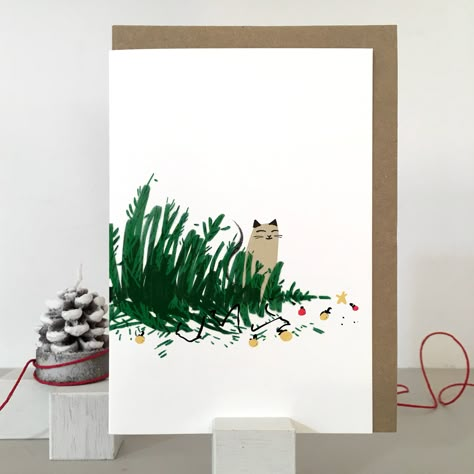 Xmas Cat, Cat Christmas Cards, Card For Christmas, Christmas Drawings, Paint Nite, Christmas Card Art, Card Crafting, 카드 디자인, Watercolor Christmas Cards