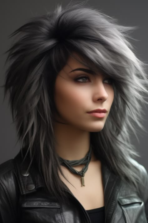 Go for an edgy shag with sharp angles if you’re craving a bold change. The angled layers bring geometric flair to your hair, turning heads wherever you go. Click here to check out more trending wolf haircut ideas for 2023. Womens Wolf Haircut, Rock Hairstyles Medium, Japanese Wolf Haircut, Punk Hair Long, Wolf Haircut Woman, Wolf Shag, Wolf Haircuts, Blue Balayage, Cool Haircuts For Women