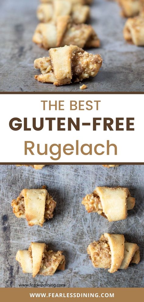 If you love cookies, you will want to try my Grandma's homemade rugelach recipe. I re-created it to be gluten free. Filled with brown sugar, nuts, and cinnamon, they are rolled up then baked. Gluten Free Rugelach Recipe, Nut Roll Recipe, Rugelach Cookies, Rugelach Recipe, Best Gluten Free Cookies, Gf Cookies, Gluten Free Pastry, Gluten Free Cookie Recipes, Gluten Free Cupcakes