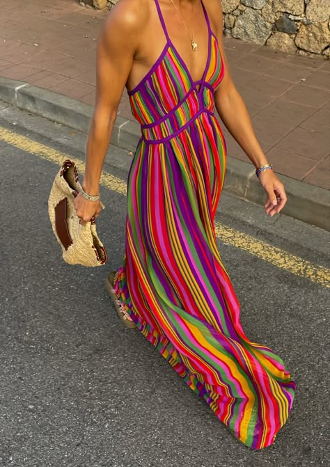 Summer dress , oliviatps , colorfuldress , wedding guest inspo , wedding guest outfit , wedding guest dress , colorful dress , bash , streetstyle, streetstyle luxe , tenuedujour , robe inspo Backless Long Dress, Chic Maxi Dresses, Halter Maxi Dress, Exclusive Dress, Holiday Beach, Korean Casual, Halter Maxi, Backless Maxi Dresses, Sling Dress