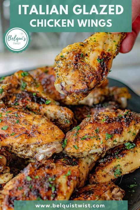 Italian Wings Recipe, Glazed Wings, Wings Recipe Baked, Easy Chicken Wing Recipes, Chicken Wing Recipes Fried, Glazed Chicken Wings, Wings Chicken, Wing Sauce Recipes, Chicken Wing Recipes Baked