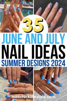 Fingernail Designs Summer 2023, River Nails Designs, Sea Design Nails, Gel Manicure Designs Summer, July Nail Colors 2024, Summer Easy Nail Designs, Nails July 2024, Mid Summer Nails, Nail Designs 2024 Summer