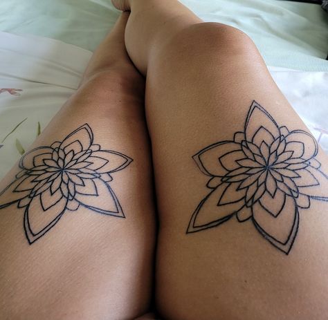 #Mandala #thigh, #matching #women, pretty thigh tattoo Top Of Thigh Tattoo, Upper Thigh Tattoos, Laura Jade Stone, Thigh Tattoos, Tattoo Women, Thigh Tattoos Women, Leg Tattoo, Jade Stone, Thigh Tattoo