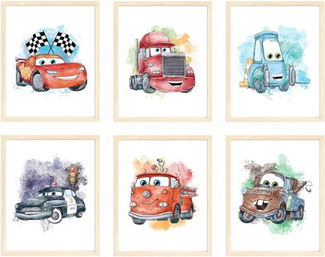 Amazon.com: Nistio® Cars Movie Poster Prints, Cars Movie Poster Wall Art Decor, Lightning McQueen, Set of 6, 8x10 inches (Unframed): Posters & Prints Lightning Mcqueen Decor, Pixar Cars Nursery, Disney Cars Art, Pixar Cars Bedroom Ideas For Boys, Disney Cars Bedroom Ideas For Boys, Lightning Mcqueen Room Ideas, Lightning Mcqueen Decorations, Toddler Boy Room Cars, Cars Room Theme Little Boys