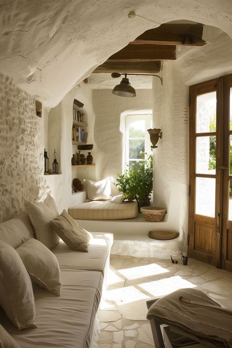 Follow us to discover the effortless elegance of Mediterranean interiors that seamlessly blend light and minimalism. These cozy spaces redefine comfort and style, inviting you to embrace simplicity. 🌟🏠 #ElegantInteriors #MediterraneanLiving #CozyMinimalism Spanish Interior Design, Small Studio Apartment Design, Spain House, Spanish Interior, Dream House Aesthetic, Tuscany Style, Studio Apartment Design, Mediterranean Living, Italian Interior