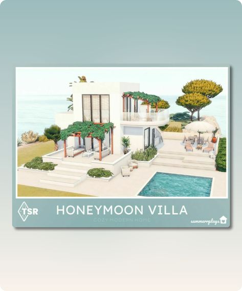 Sims 4 House CC: Honeymoon Villa   Gallery Sims 4 Honeymoon, Sims 4 House Cc, Honeymoon Villa, Mediterranean Cottage, Honeymoon House, Honeymoon Villas, Sims 4 House, Villa Modern, House Mediterranean