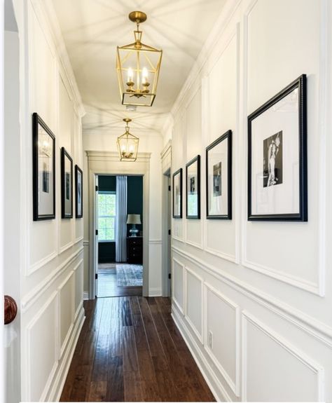 Bannister Update, Neutral Decorating, Colonial Chic, Cape Charles, White Molding, Home Hall Design, Hall Design, Wall Molding, Home Upgrades