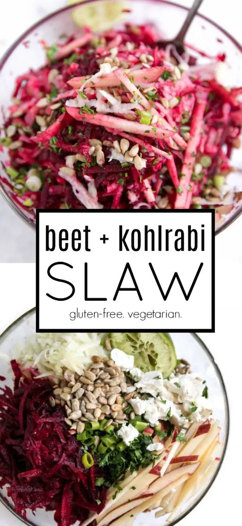 Slaw With Apples, Kohlrabi Salad, Kohlrabi Slaw, Buffalo Chicken Pasta Salad, Slaw Salad, Kohlrabi Recipes, Vegan Coleslaw, Csa Recipes, Chicken Pasta Salad