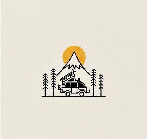 Van Drawing, Travel Tattoo Ideas, Camping Drawing, Line Art Flowers, Best Photo Background, Most Popular Tattoos, Travel Logo, Mini Drawings, Pack Your Bags