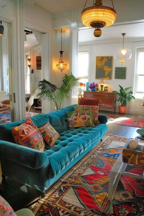 Maximalism Apartment, Cozy Maximalism, Maximalist Living Room, Cozy Living Spaces, Colourful Living Room, Ideas Hogar, Chic Spaces, Maximalist Decor, Maximalism