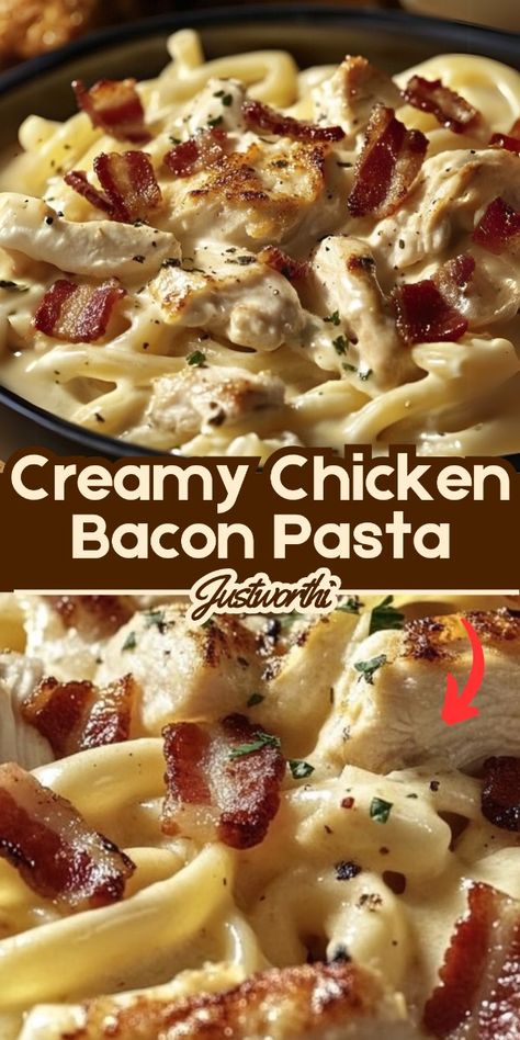 Easy Creamy Chicken Bacon Ranch Pasta Easy Chicken Pasta Dishes, Creamy Chicken Bacon Ranch Pasta, Creamy Chicken And Bacon Pasta, Creamy Chicken And Bacon, Chicken And Bacon Pasta, Bacon Pasta Recipes, Bacon Ranch Pasta, Chicken Bacon Pasta, Chicken Pasta Dishes