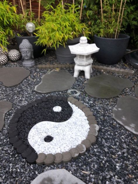 Japanese Pebble Garden, Waterless Garden Ideas, Zen Corner Ideas Outdoor, Zen Garden Backyard, Japanese Garden Landscape, Sacred Garden, Mini Zen Garden, Buddha Garden, Zen Garden Design