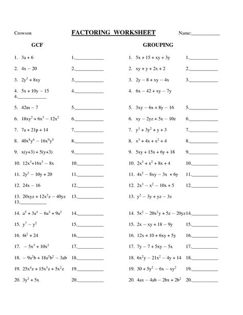 Factoring Polynomials, Greatest Common Factors, Homework Worksheets, Common Factors, Algebra Worksheets, Algebra 1, Educational Worksheets, Color Worksheets, Worksheet Template