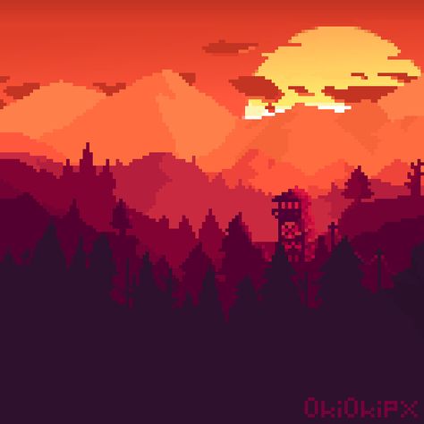 ArtStation - Just a landscape in pixel art, Lucas Gomes Red Background Aesthetic Landscape, Orange Pixel Art, Red Pixel Art, Pixel Art Reference, Pixel Painter, Pixel City, Pixel Art Landscape, Vector Art Design, Pixel Art Background