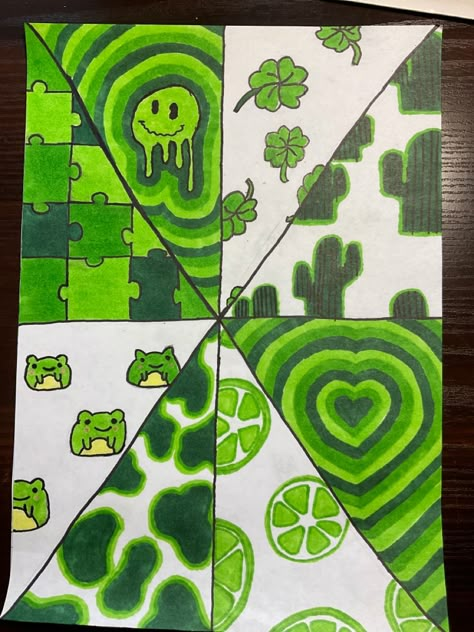 Colourful Doodles Easy, Green Drawings Aesthetic, Aesthetic Green Drawing, Green Sketchbook Page, Green Things To Draw, Green Aesthetic Drawing, Drawing Ideas Green, Green Drawing Ideas, Green Doodles