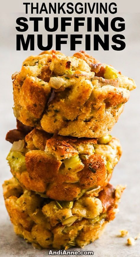 So easy to portion out servings with this easy stuffing muffin recipe. Classic stuffing recipe is baked in a muffin pan and perfect for Thanksgiving or any other holiday dinner. Muffin Stuffing Thanksgiving, Keto Stuffing With Keto Bread, Vegetable Stuffing Recipes, Stuffing Small Batch, Stove Top Stuffing Cups Muffin Tins, Stuffing Muffins Pioneer Woman, Stuffing Cupcakes Thanksgiving, Stuffin Muffins Rachael Ray, Stuffing In Muffin Tins Recipe