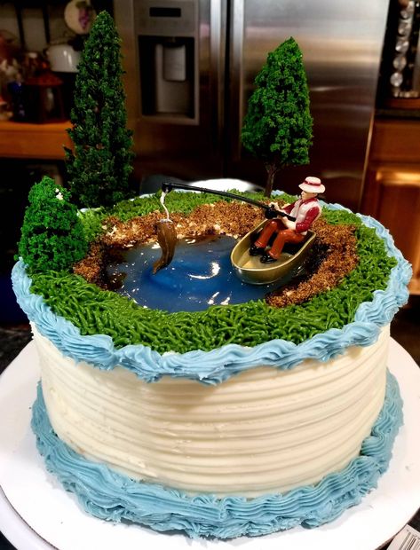 Fishing Cake Ideas, Fishing Theme Cake, Fishing Birthday Party Boys, Fish Cake Birthday, Fishing Themed Birthday Party, Fishing Cake, Hunting Cake, Fishing Birthday Party, 50th Birthday Cake