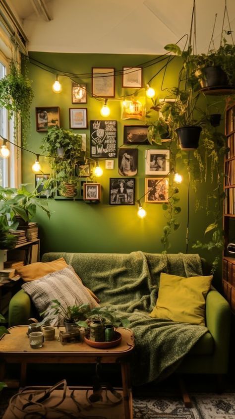 Earthy Home Decor, Earthy Home, Dekorasi Kamar Tidur, Apartment Decor Inspiration, Dream Room Inspiration, Green Rooms, Apartment Inspiration, A Living Room, Decor Living Room