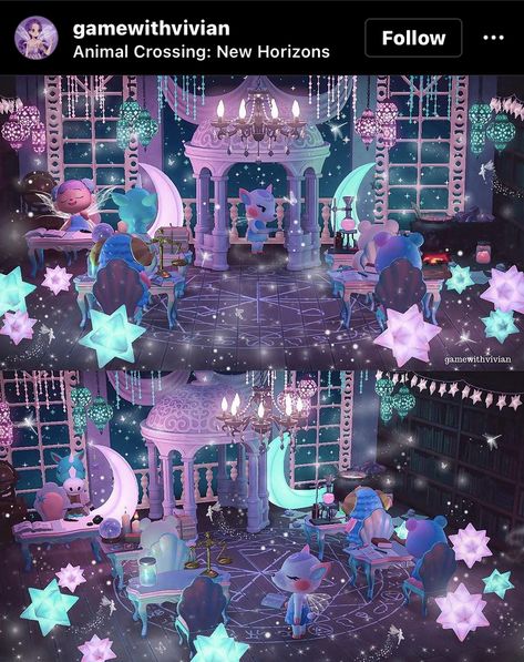 Animal Crossing Home Exterior Design, Acnh Spacecore Island, Magical Animal Crossing Islands, Star Themed Island Animal Crossing, Acnh Sparkle Design, Zodiac Island Acnh, Animal Crossing Dreamies, Moon Island Acnh, Acnh Star Room