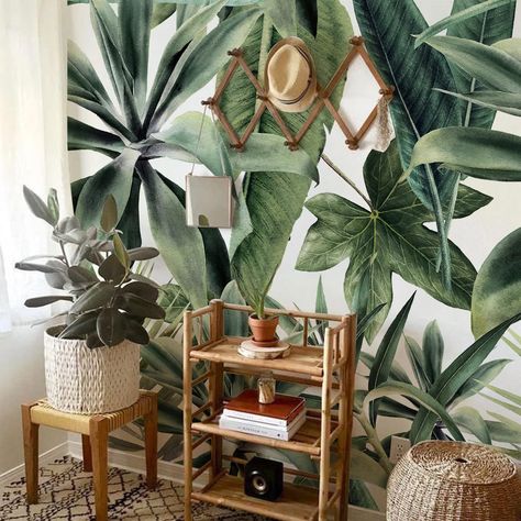 PRICES MAY VARY. Layout Size: 15.74"X98.42"/40cmX250cm, the wall mural is cut into 6 panels for easy installation. Material: Self Adhesive thick textured "like leather" PVC, Horizontal Seamless Stick. Before Installing, lay wall mural package flat and allow 24 hours to acclimate to room temperature. Suggest using indoor temperature of 20 ℃ / 68 ℉. Please note: This wall mural uses strong adhesive, suitable for any clean and dry surface, but it's cannot be removed. A variety of patterns and style Jungle Accent Wall, Bamboo Accent Wall Bathroom, Plant Wall Mural Painting, Tropical Salon Decor, Costa Rica Decor, Plant Mural Wall, Caribbean Home Decor, Modern Boho Wallpaper, Tropical Wallpaper Bedroom