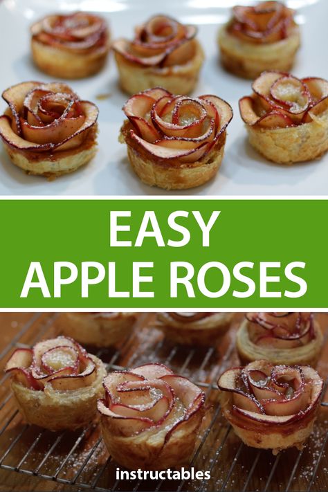 Apple Rose Puff Pastry Recipes, Mini Apple Pie Roses, Mini Rose Apple Pies, Phyllo Dough Apple Roses, Flower Apple Pie, Apple Roses Dessert, Apple Rose Tartlets, Mini Apple Roses Puff Pastry, Apple Rose Puff Pastry