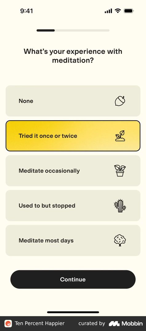 Ten Percent Happier iOS Screen | Mobbin Ten Percent Happier, Ios Screen, Ux Design Mobile, Ui Ux Design Inspiration, Ux Research, App Interface Design, Ui Components, Ux Design Inspiration, App Interface