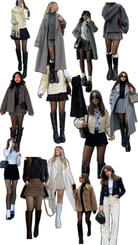 Paris Winter Outfit Aesthetic, Soft Power Dressing, Versailles Outfit Winter, Collage Winter Outfits, Outfit Ideas New York City Winter, Collage Outfits Winter, Santa Barbara Outfit Fall, Fall Spain Outfits, Autumn In Paris Outfit