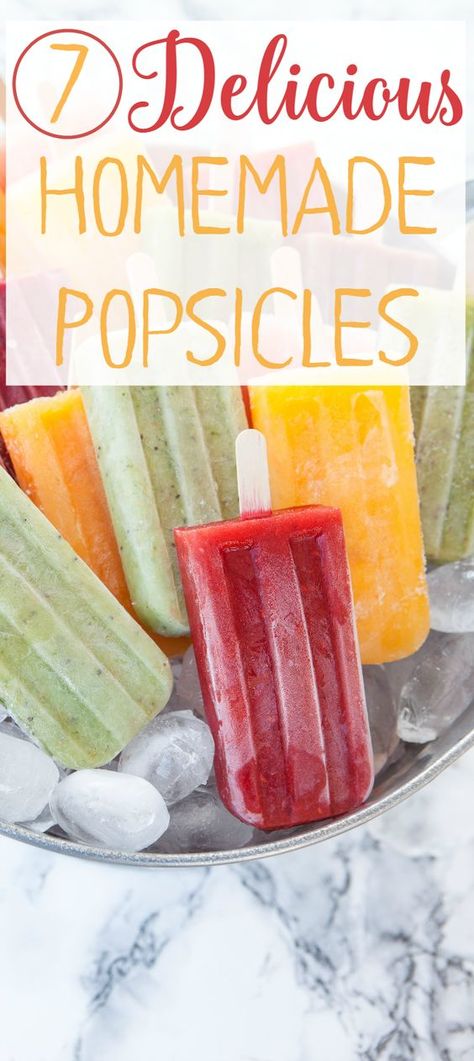 7 Delicious Homemade Popsicles - Check out these 7 different flavors of popsicles that you can make yourself to help your kids to cool off this summer! Home Made Popsicles Healthy, Juice Popsicles, Homemade Smoothies, Homemade Popsicles, Cold Treats, Popsicle Recipes, Summer Snacks, Ice Cream Popsicles, Ice Pops