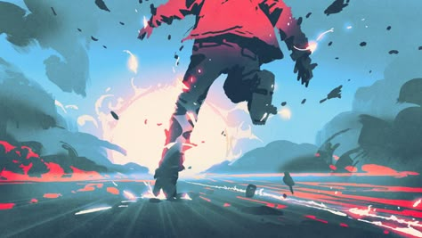 Conflict resolution: person running Motion Effect, Running Illustration, Running Art, Illustration Painting, Character Design Animation, Back View, Man Running, Fantasy Landscape, Anime Scenery