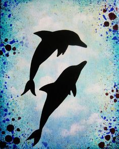 Dolphins 8x10 Original acrylic painting on a by… Dolphin Painting, Dolphin Art, Underwater Painting, Jan 17, Silhouette Art, Easy Paintings, Rock Art, Painting Art, Art Lessons