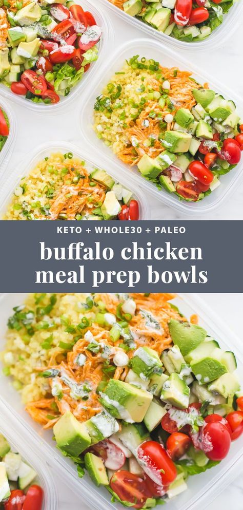 This Whole30 buffalo chicken ranch meal prep is Whole30 meal prep perfection! Totally loaded with flavor, protein, healthy fats, and fiber, this Whole30 meal prep is the best way to go into lunch swinging. With cauliflower rice and homemade ranch dressing, this Whole30 buffalo chicken ranch meal prep is one of my very favorite Whole30 meal prep recipes for sure. #keto #mealprep Whole30 Buffalo Chicken, Whole30 Meal Prep, Chicken Ranch, Meal Prep Recipes, Resep Diet, Homemade Ranch, Chicken Meal Prep, Prepped Lunches, Meal Prep Bowls